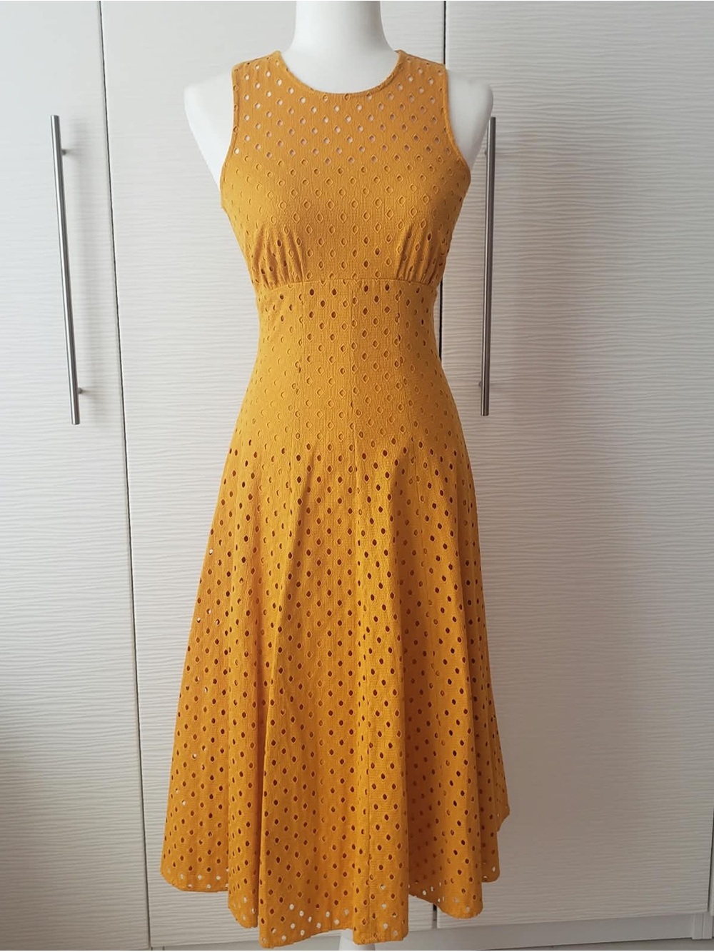 ANTONIO MELANI Mustard Eyelet Sleeveless Midi Dress
